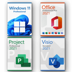 Windows 11 Professional + Project 2021 Professional + Office 2021 Professional + Visio 2021 Standard Licence pour 3 PC